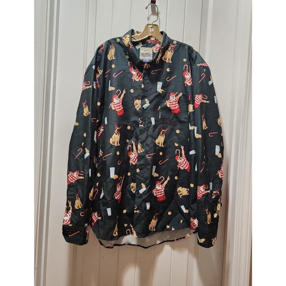 RSVLTS Sandlot Green Button Down Christmas Long-Sleeve Collared Shirt Size XXL - Picture 1 of 9